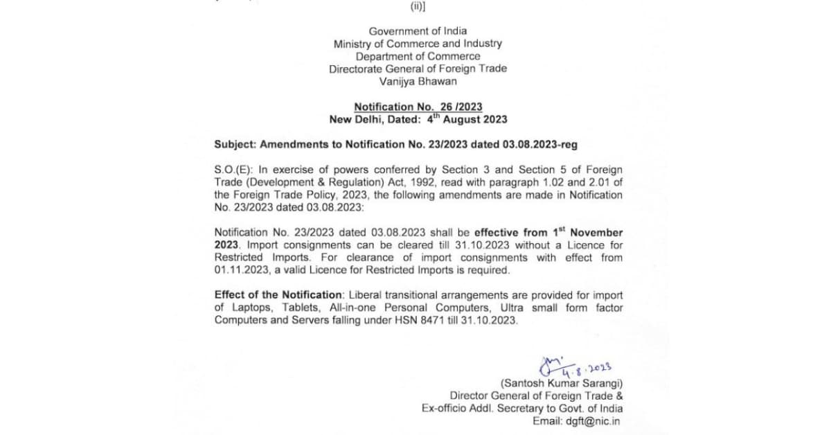 Ban On Import Of Laptops And Tablets By Indian Govt.