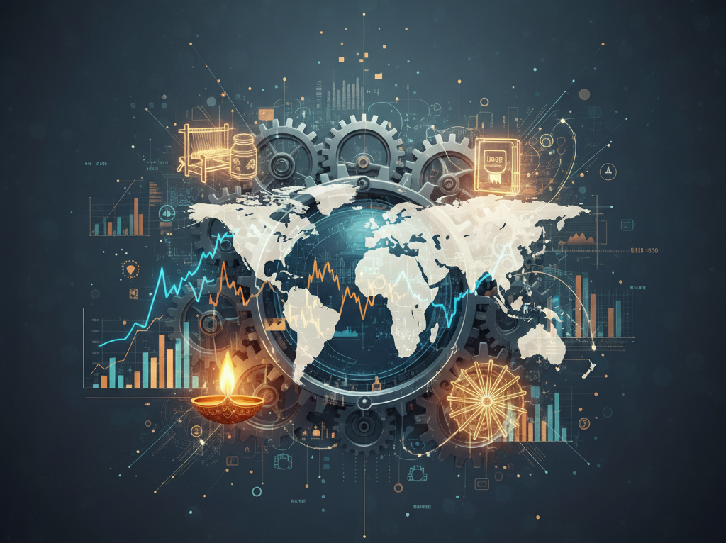 Illustration showing the global impact on MSMEs in India amid economic uncertainty